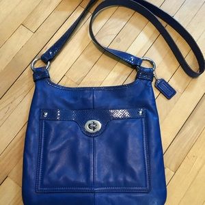 Coach cobalt blue leather bag with snakeskin